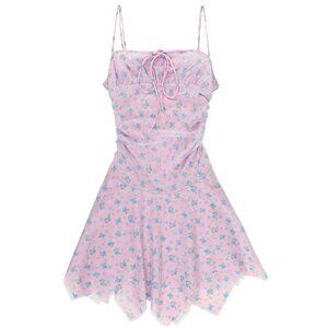Tyler McGillivary Sofia Y2K Dress in Pink and Blue Mesh Floral